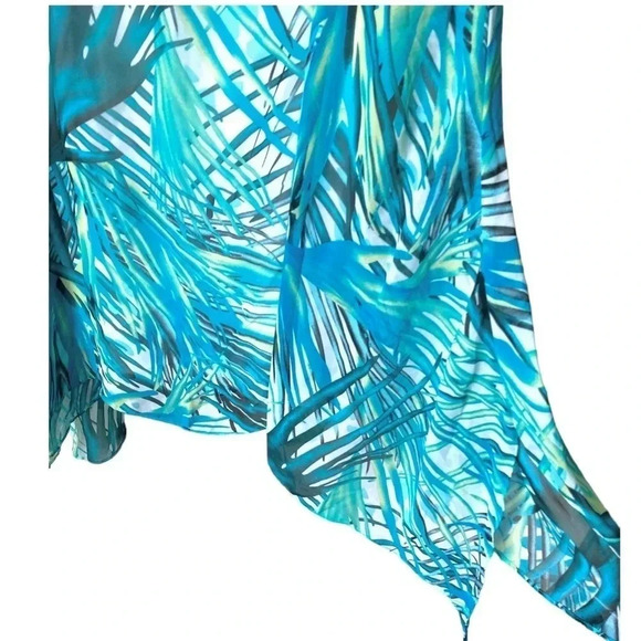 ROBBIE BEE | Tropical Palm Leaf Sharkbite Hem Chiffon A-Line Sundress Size 14 - Picture 6 of 8